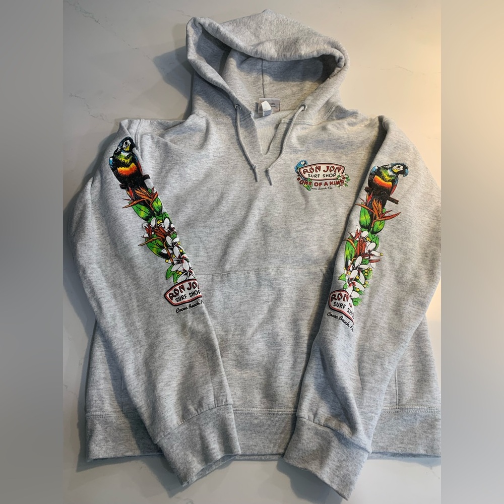 Ron Jon Gray Hoodie with Tropical Parrot Design, S - Picture 2 of 7